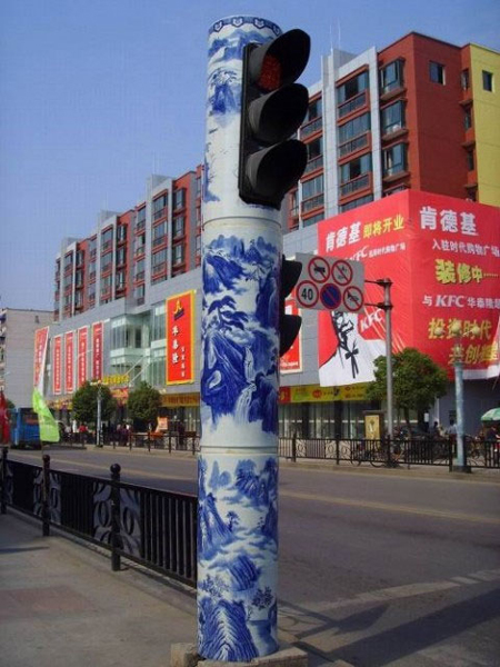 porcelain traffic lights in Jingdezhen: the Porcelain City