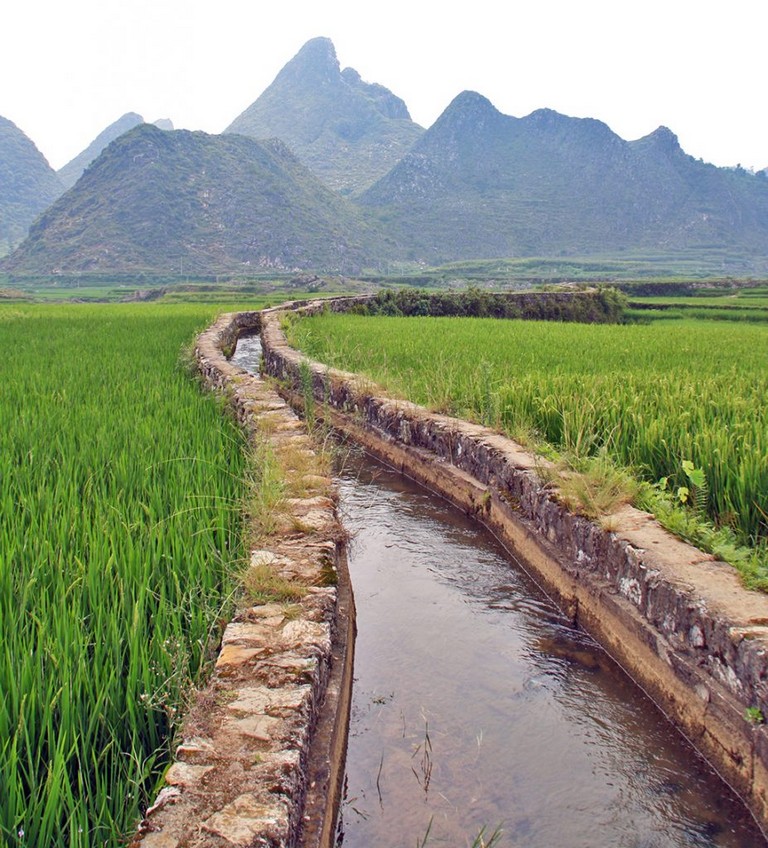 rice fields Shitou Zhai 石头寨 The stone Bouyi (ethnic group) village of Shitou Zhai  石头寨